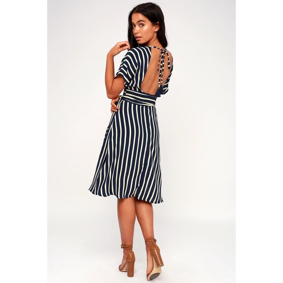 Faithfull the Brand Milan Striped Dress Navy Sz US 4/S - Picture 3 of 9